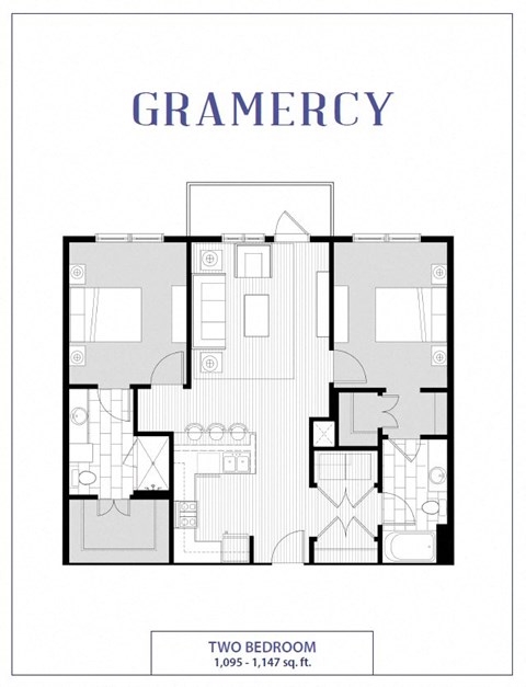 Floor plan for 2 beds, 2 baths, 1147 sqft